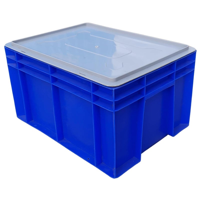 SINGHAL SINGHAL Plastic Crate with Lid 400x300x220 MM Multipurpose Heavy Duty Blue Portable Crates for storage Shelf Basket for Large Storage Bin Vegetable Fruit Milk  - Image 1