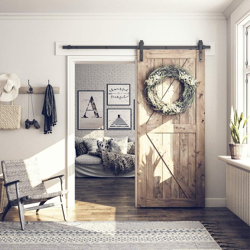 SMARTSTANDARD 6.8FT Barn Door Hardware Kit, Sliding Barn Door Track -Smoothly and Quietly -Easy to Install -Includes Step-by-Step Installation Instruction Fit 40" Wide Door Panel (J Shape Hanger) - Image 3