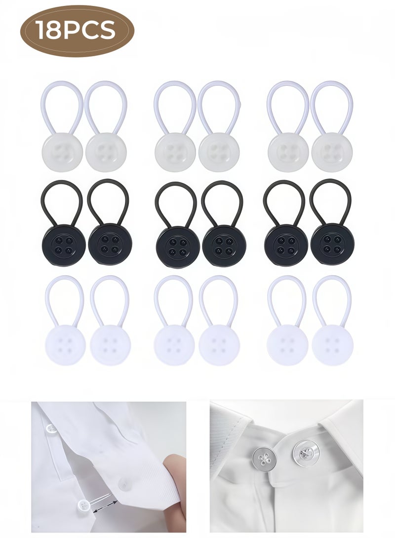 18 Pack Elastic Shirt Collar Extenders, Neck Button Expander, Non-Metal Button Extender Dress Shirt (Black, White, Transparent) - Image 1