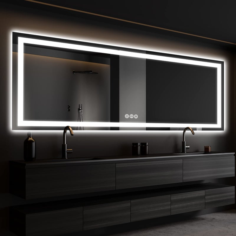 ISKM 72x32 Large led Lighted Bathroom Mirror Front and Backlight Mirror for Wall LED Bathroom Mirror Waterproof and ShatterProof Makeup Mirror