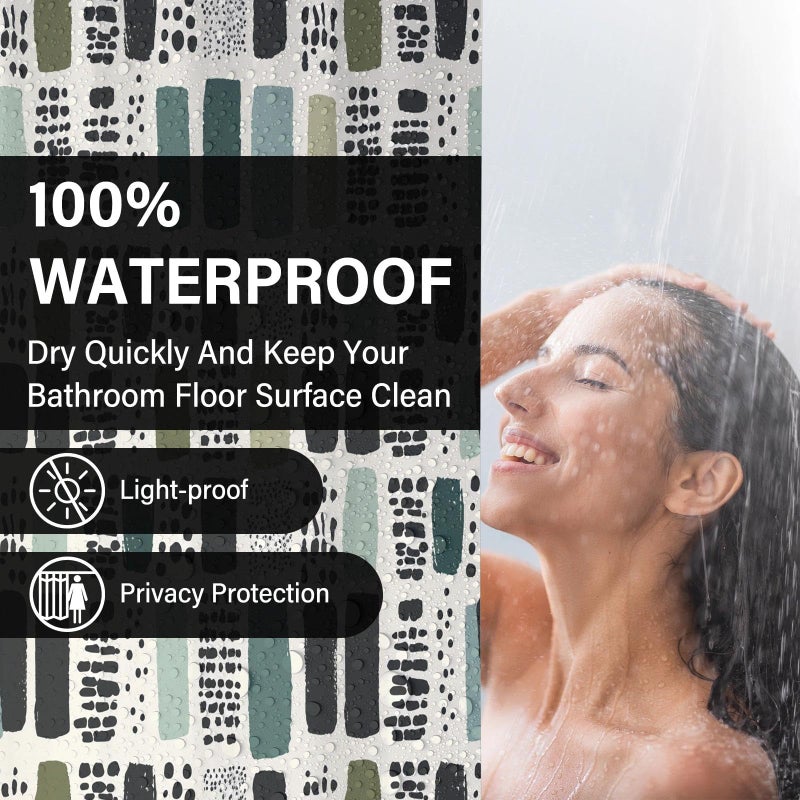 TSLOVER Sage Green Shower Curtain for Bathroom,Bohemian Green Checkered Waterproof Polyester Shower Curtain,Funny Sage Geometric Bathroom Decor,72x72 Inch - Image 4