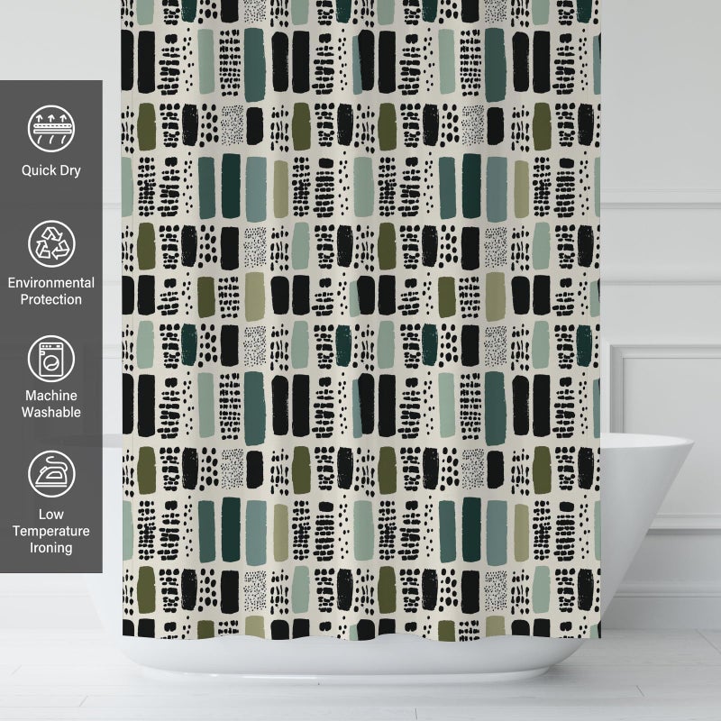 TSLOVER Sage Green Shower Curtain for Bathroom,Bohemian Green Checkered Waterproof Polyester Shower Curtain,Funny Sage Geometric Bathroom Decor,72x72 Inch - Image 3