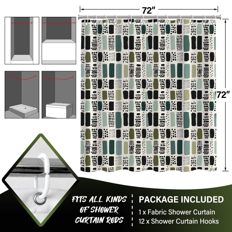 TSLOVER Sage Green Shower Curtain for Bathroom,Bohemian Green Checkered Waterproof Polyester Shower Curtain,Funny Sage Geometric Bathroom Decor,72x72 Inch - Image 2