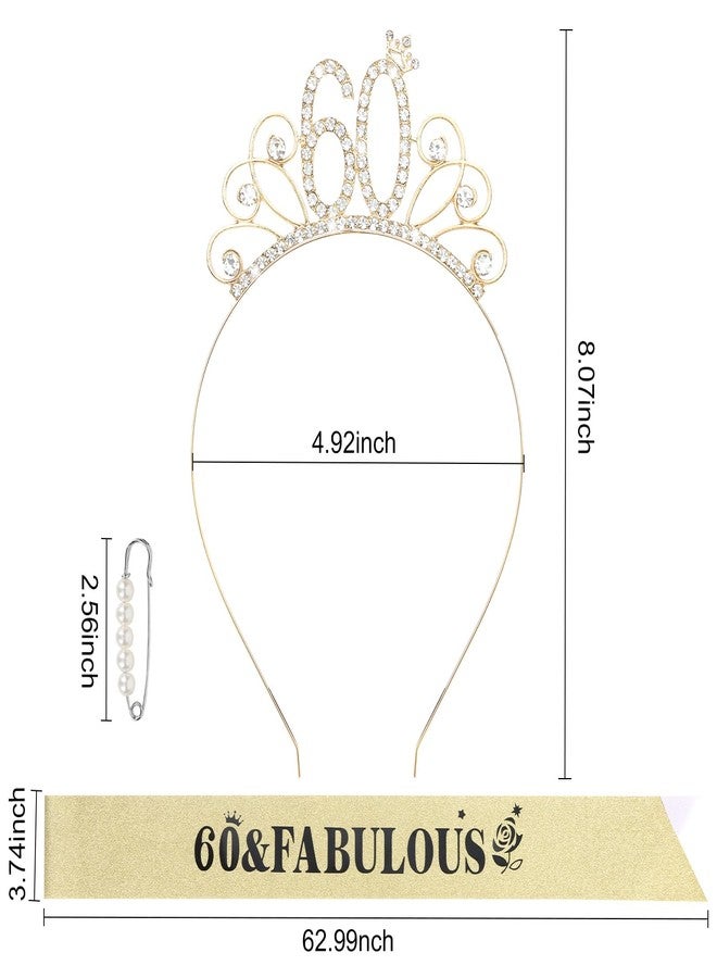 YARIEW 60th Birthday Headband + Sash + Tiara Set, '60 & Fabulous' Gold Birthday Crown & Sash for Women - Image 2