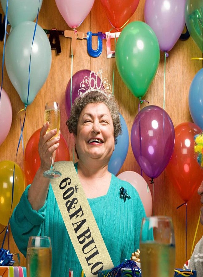 YARIEW 60th Birthday Headband + Sash + Tiara Set, '60 & Fabulous' Gold Birthday Crown & Sash for Women - Image 5