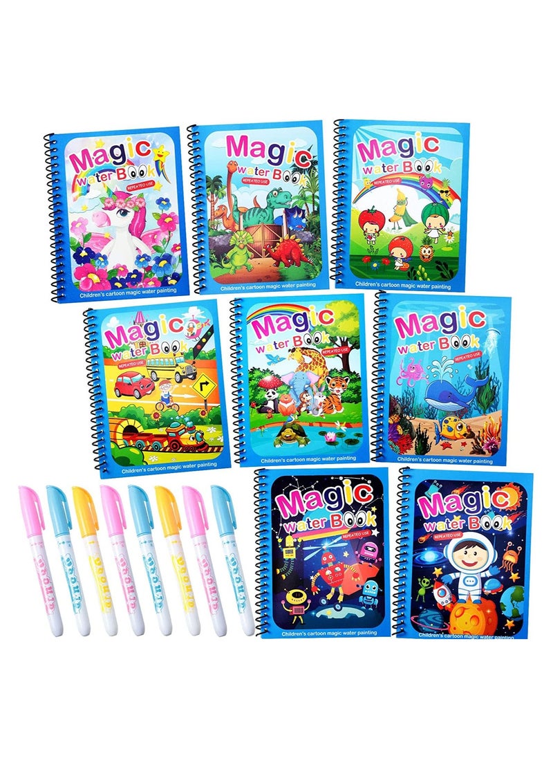 SYOSI 8-Piece Cartoon Water Coloring Magic Book With Water Pen For Toddlers And Kids  - Image 1