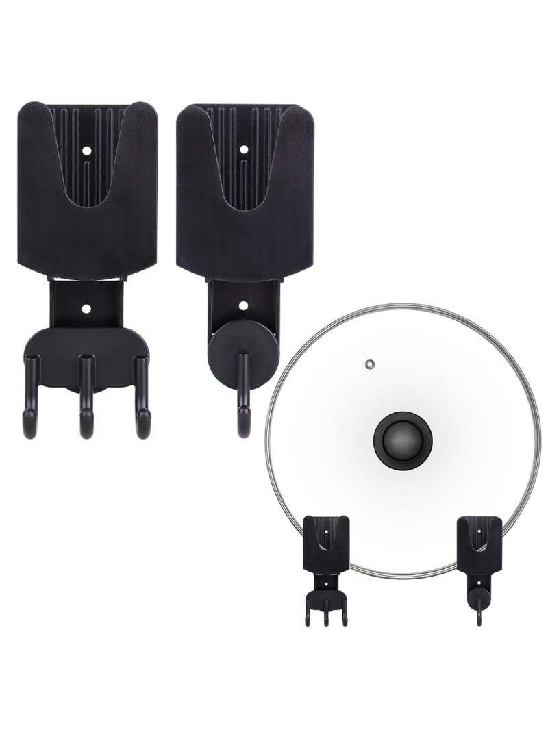 Wall Mounted Pot Lid Holder Organizer for Kitchen Self Adhesive Plastic Rack 2 Pcs Black - Image 1