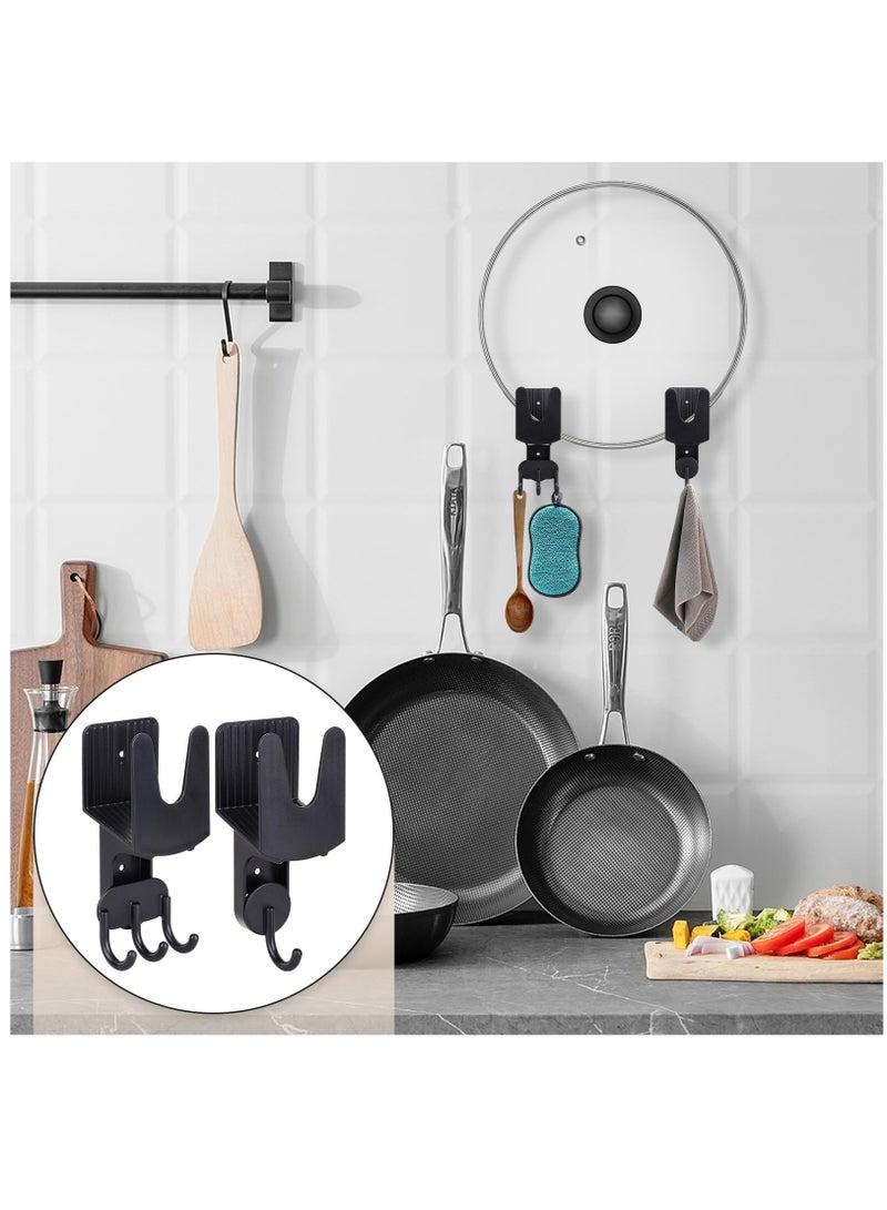 Wall Mounted Pot Lid Holder Organizer for Kitchen Self Adhesive Plastic Rack 2 Pcs Black - Image 4