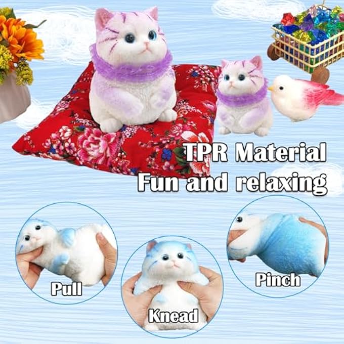 QOUXZ Hand Painted Cat Squishy ToysCute Ultra Soft Kitty Squeeze Fidget Toys for Stress Relief ,Kawaii Squishies Sticky Animal Toys for Adults Kids,Decompression Sensory Balls Toys for Autism - Image 4