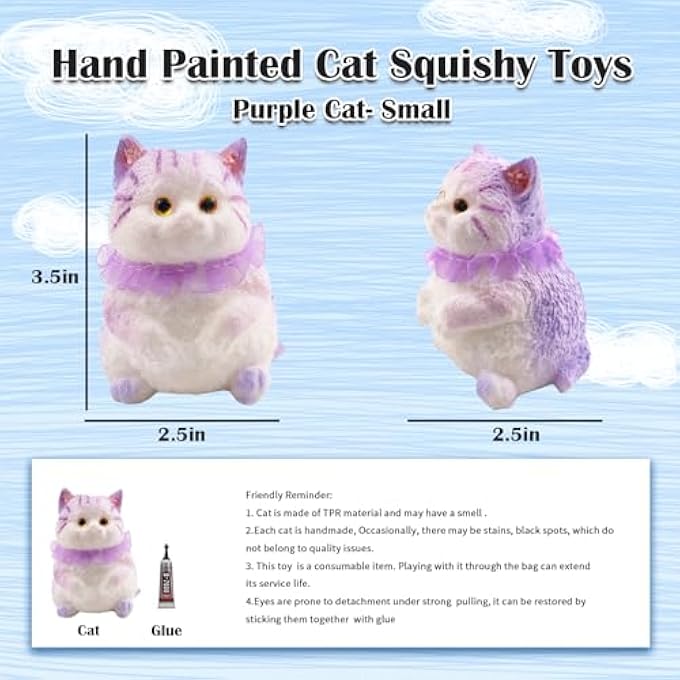 QOUXZ Hand Painted Cat Squishy ToysCute Ultra Soft Kitty Squeeze Fidget Toys for Stress Relief ,Kawaii Squishies Sticky Animal Toys for Adults Kids,Decompression Sensory Balls Toys for Autism - Image 2