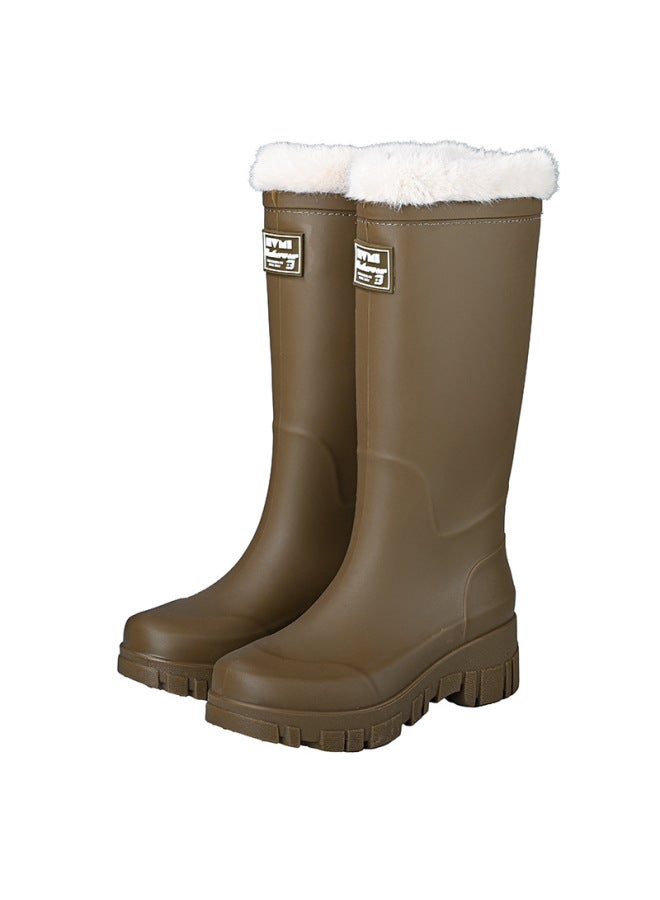 New One-piece Cotton Mid-barrel Long Barrel Rain Boots Women's Waterproof Non-slip Wear-resistant Outer Wear Shoes Kitchen Working Sleeve Women's Shoes