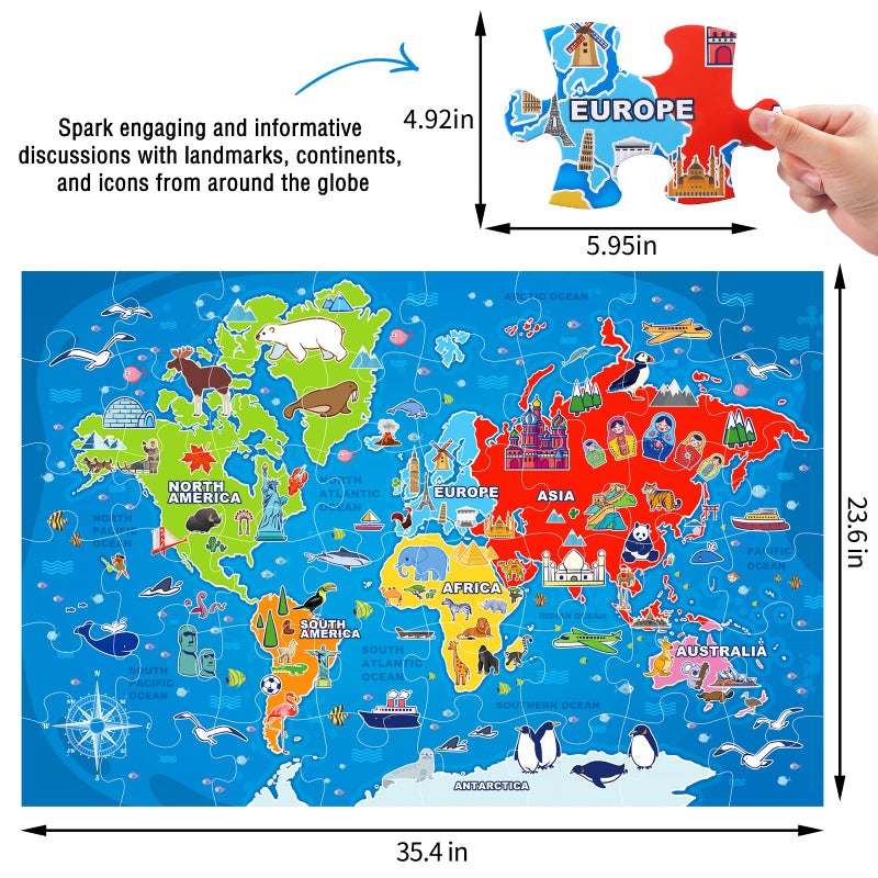 IFLOVE Jumbo Floor Puzzle for Kids,World Map Puzzle Jigsaw Geography Puzzles,48 Piece Globe Atlas Puzzle with Continents,United States Puzzle for Ages 3-5,Preschool Learning Toys Gift for 4-8 Years Old - Image 2