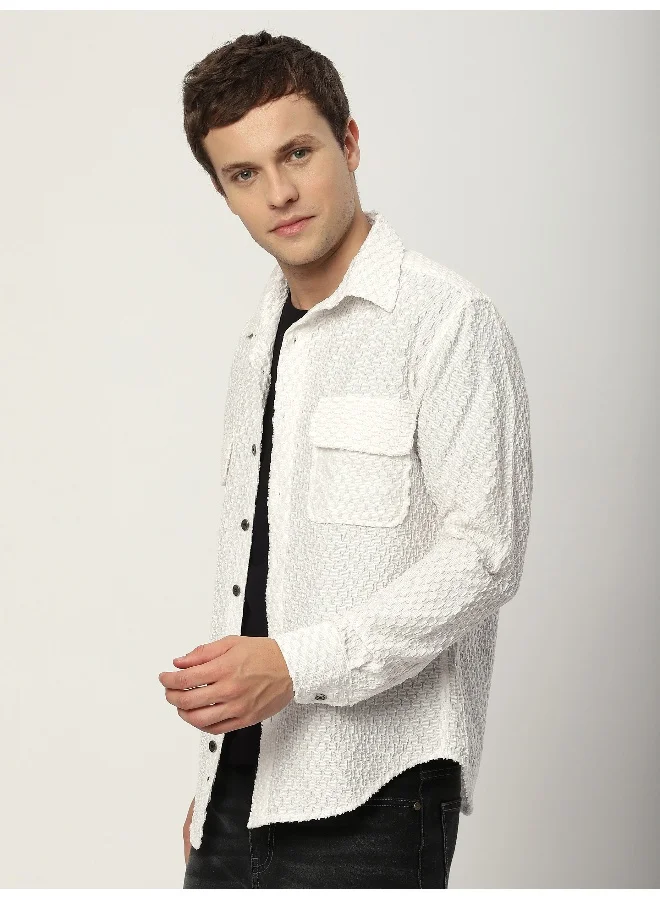 Beyoung White Terry Textured Shirt