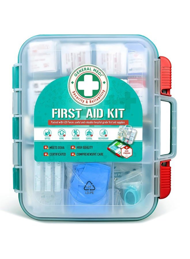 General Medi 420 Pieces Professional First Aid Kit - HardCase First Aid Box - Contains Premium Medical Supplies for Travel, Home, Office, Vehicle, Camping, Workplace & Outdoor - Image 2