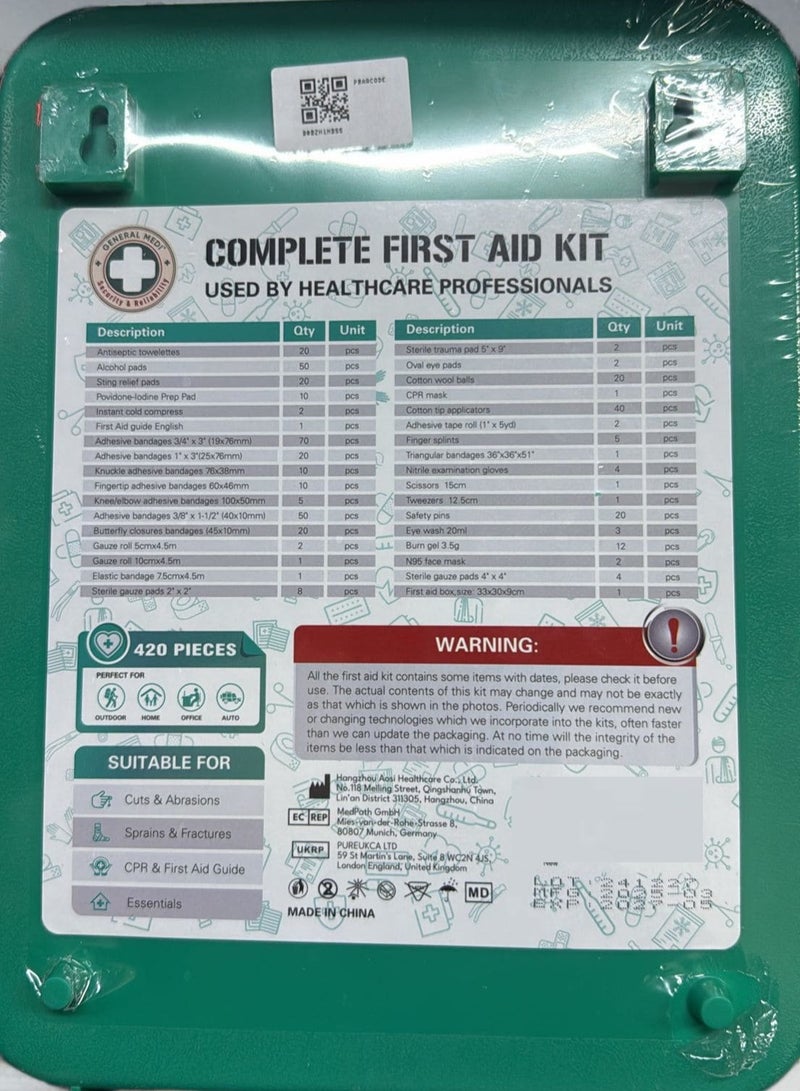 General Medi 420 Pieces Professional First Aid Kit - HardCase First Aid Box - Contains Premium Medical Supplies for Travel, Home, Office, Vehicle, Camping, Workplace & Outdoor - Image 1