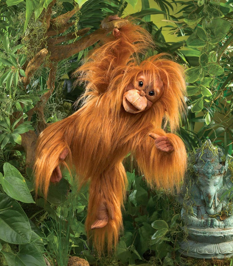 Folkmanis Baby Orangutan Hand Puppet, Orange-Brown - Image 3