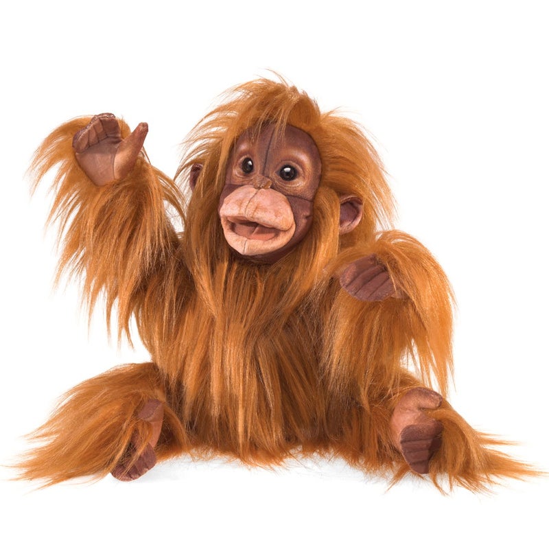 Folkmanis Baby Orangutan Hand Puppet, Orange-Brown - Image 1