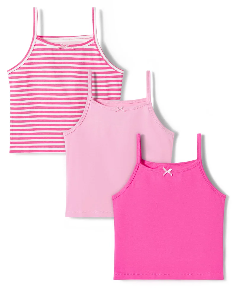 Pine Kids Pine Kids Cotton Lycra Sleeveless Slips With Stripes & Pack Of 3 - Multicolor