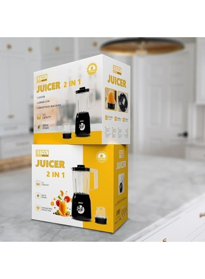 DENX 2-in-1 Blender and Grinder 1500W 1.5L Jar Juicer, Blendeo+ 1.5 L Blender Smoothie Maker, Durable Blending Performance, DX3216 - Image 1