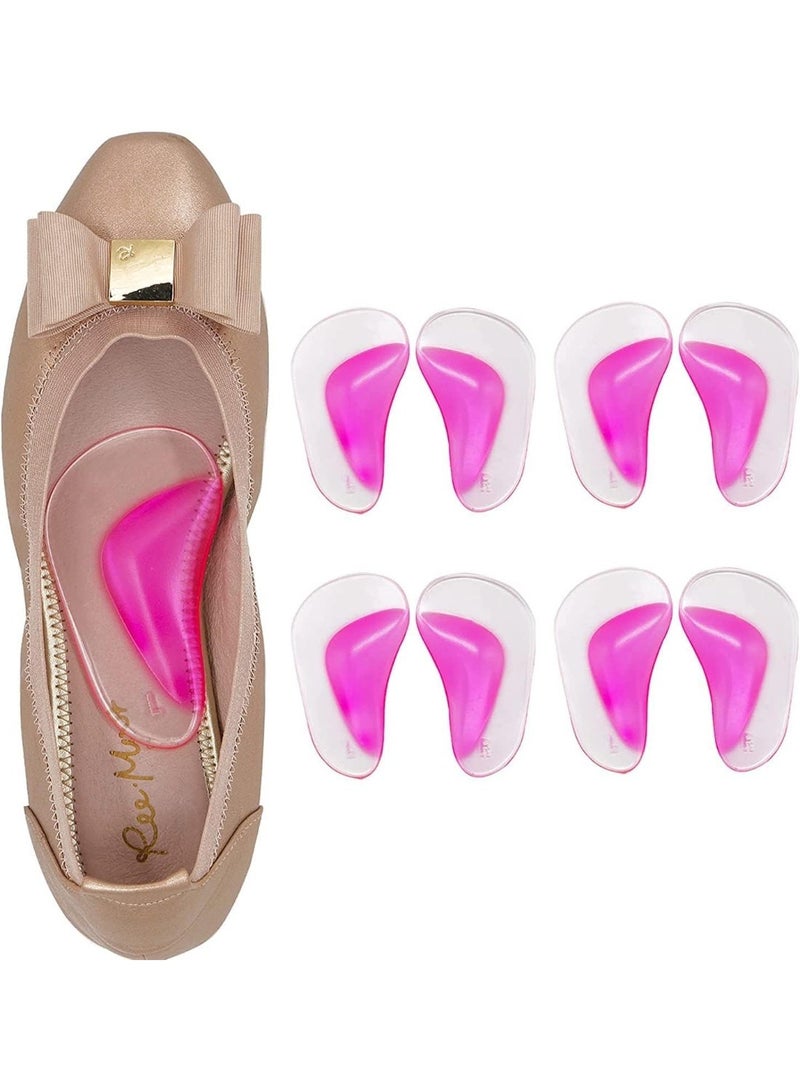 4 Pairs Gel Arch Support Pads, Orthopedic Flat Foot Insoles for Men and Women, Soft Silicone Adhesive Arch Cushions for Heel Pain, Achilles Tendonitis, Plantar Fasciitis, Reusable, Pink - Image 1