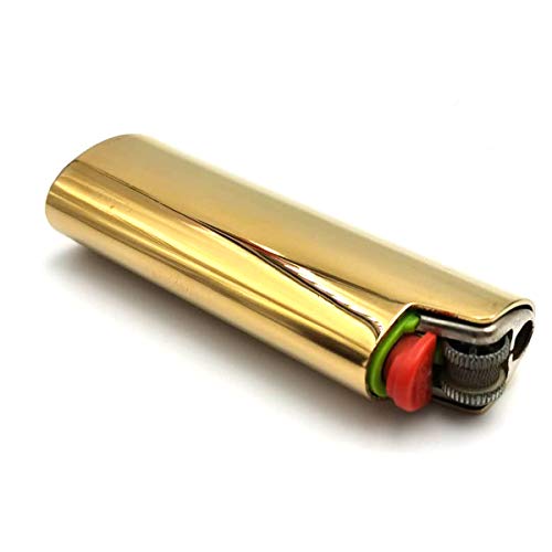 Lucklybestseller Metal Lighter Cover Case Pouch Holder Mirror Surface Gold Plain Color for BIC Full Size Classic Lighter Type J6 Idea for DIY Gift Gold - Image 2