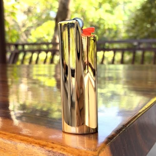 Lucklybestseller Metal Lighter Cover Case Pouch Holder Mirror Surface Gold Plain Color for BIC Full Size Classic Lighter Type J6 Idea for DIY Gift Gold - Image 5