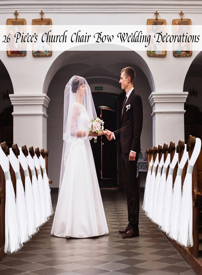 FEXICHUJI 26 Sets Large White Pew Bows Tulle Wedding Aisle Chair Decorations, Extended Church Pew Decor Aisle Flowers Runner for Weddings Ceremony Outside Decorations(Silver - Image 4
