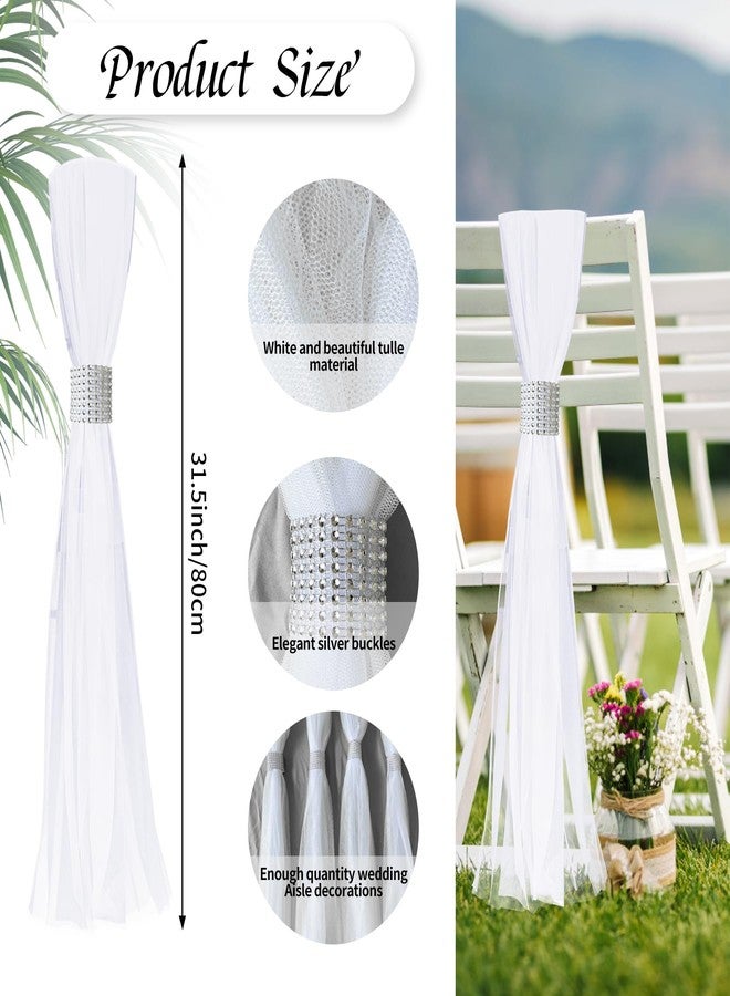 FEXICHUJI 26 Sets Large White Pew Bows Tulle Wedding Aisle Chair Decorations, Extended Church Pew Decor Aisle Flowers Runner for Weddings Ceremony Outside Decorations(Silver - Image 2