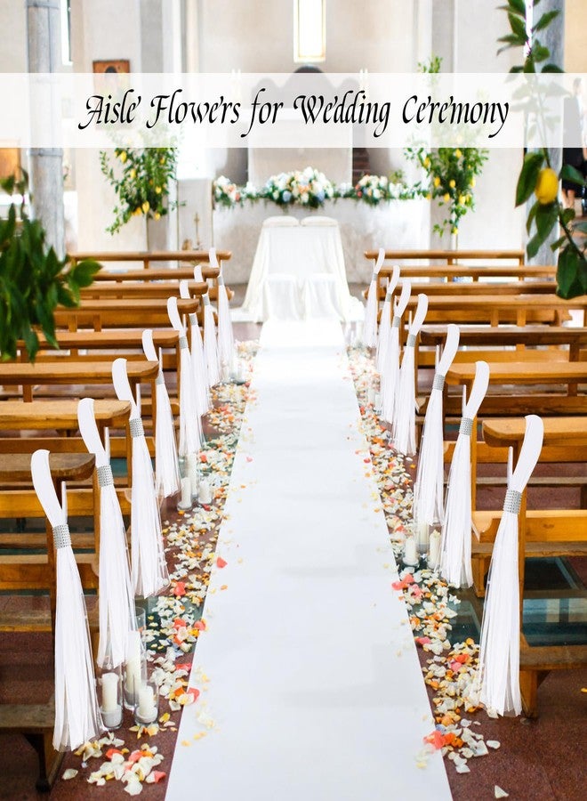 FEXICHUJI 26 Sets Large White Pew Bows Tulle Wedding Aisle Chair Decorations, Extended Church Pew Decor Aisle Flowers Runner for Weddings Ceremony Outside Decorations(Silver - Image 3