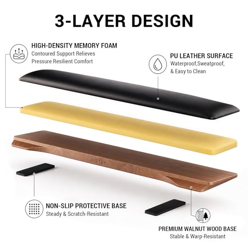 ASFSKY Keyboard Wrist Rest with Memory Foam Anti-Slip Rubber Base Ergonomic Wooden Wrist Rest for Mechanical Keyboard Durable and Easy to Clean for Gamer Staff (Walnut) - Image 3