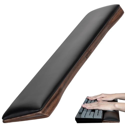 ASFSKY Keyboard Wrist Rest with Memory Foam Anti-Slip Rubber Base Ergonomic Wooden Wrist Rest for Mechanical Keyboard Durable and Easy to Clean for Gamer Staff (Walnut) - Image 1