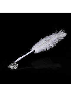 klarako 2 Colors Ostrich Feather Wedding Quill Signing Ballpoint Writing Pen With Metal Holder New White(Silver)  - Image 5