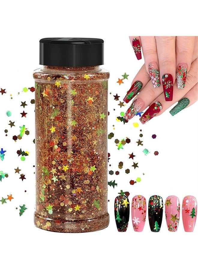 JEMESI Christmas Glitter, 100g Cosmetic Craft Holographic Glitter for Epoxy Resin, Laser Snowflake Christmas Tree Flakes for Nails, Face, Make Up, Body, Tumblers, Chunky Glitter Festival Decor（SD-05）