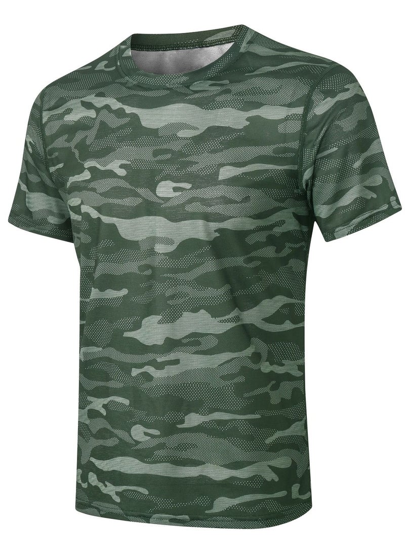 Loquat Men Quick Dry Breathable Elastic T-Shirt Army Green  - Image 1