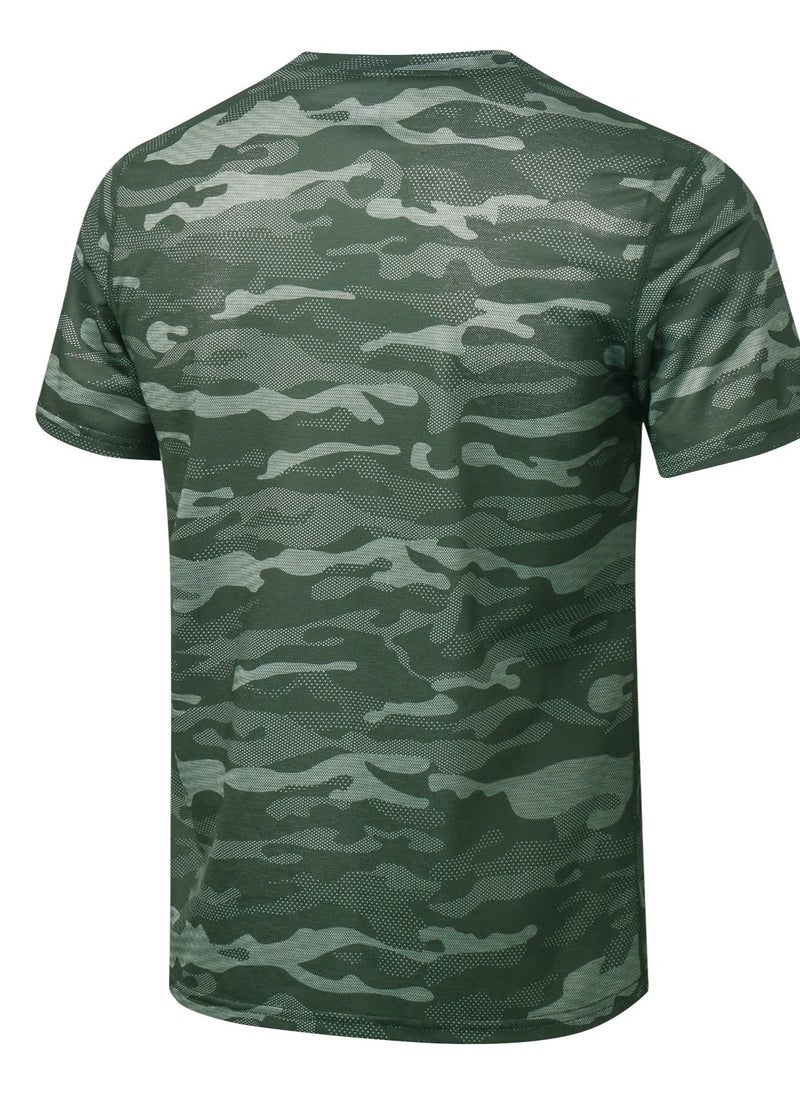 Loquat Men Quick Dry Breathable Elastic T-Shirt Army Green  - Image 2