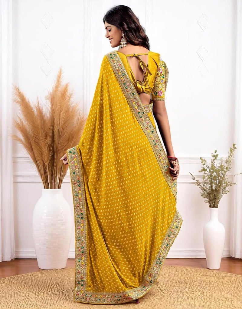 Shiv Textiles Women's Georgette Bandhani Print Saree(VND-509-MUSTARD) - Image 4