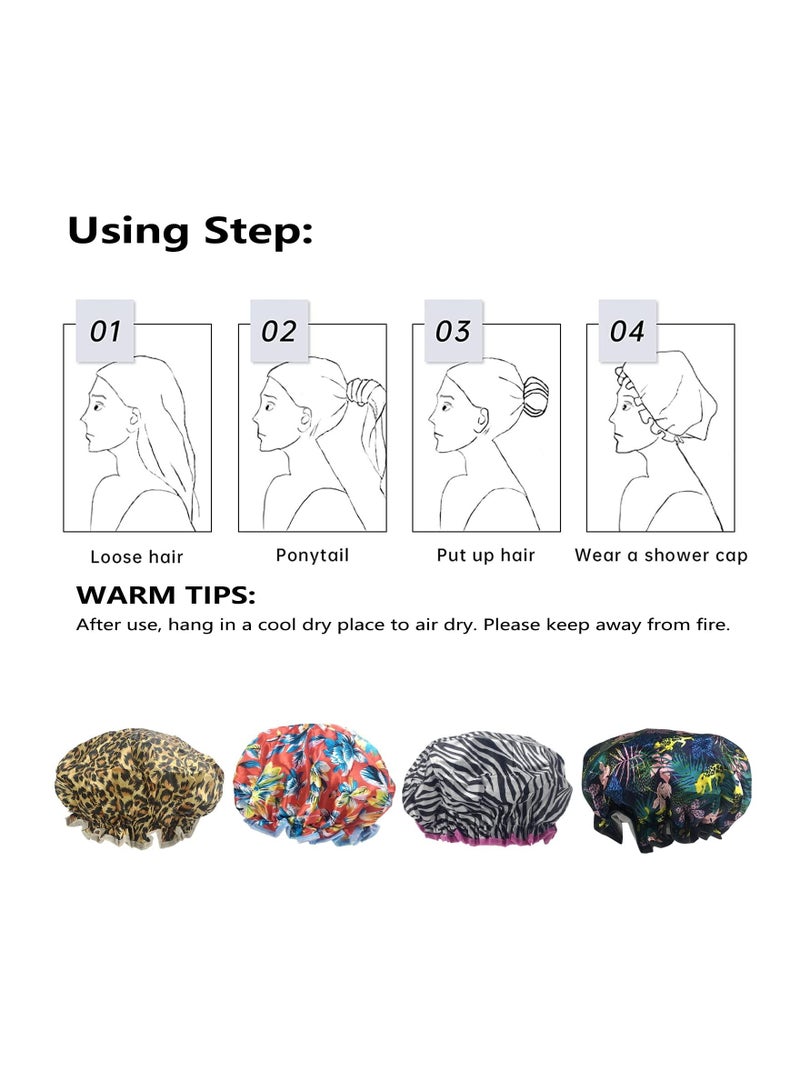 KASTWAVE Shower Cap, Luxury Waterproof & Double Layer Reusable, for Women most Hair Lengths and Thicknesses, for Women Spa, Hair Salon, Home Travel Use (4 Pack) - Image 5