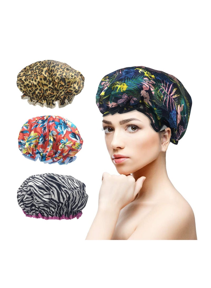 KASTWAVE Shower Cap, Luxury Waterproof & Double Layer Reusable, for Women most Hair Lengths and Thicknesses, for Women Spa, Hair Salon, Home Travel Use (4 Pack) - Image 1
