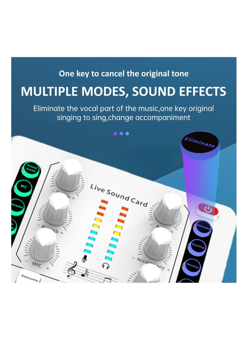 Live Sound Card, Mini Audio Mixer Board for PC Computer Phone, Voice Changer Sound Card Fit for PS4, Xbox, Switch, DJ Mixer, Podcast for Music Recording Karaoke Singing Broadcast, Recording Card