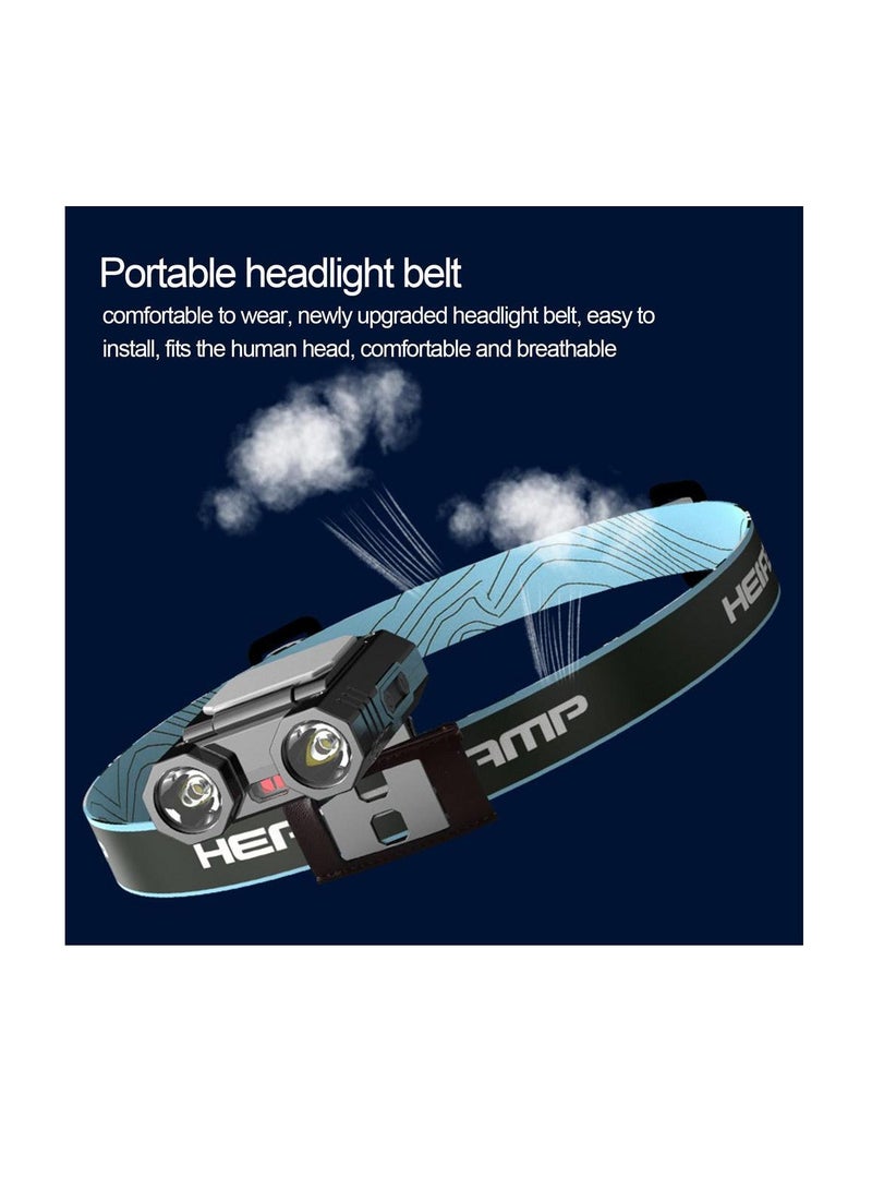 Headlamp Rechargeable Smart Sensor Clip On Flashlight Rechargeable Head Light Flashlight For Hiking Running Repairing Fishing Cycling
