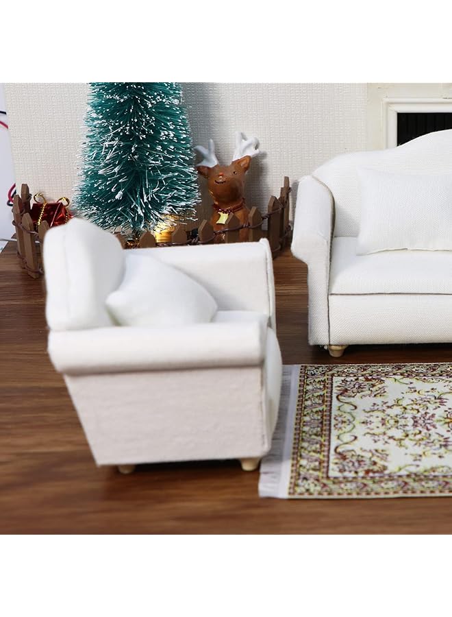 Excefore Dollhouse Couch With Pillow 1:12 Scale Miniature Sofa Arm Chair Living Room Furniture Wooden Fabric Frame Single Reading Chair Artificial House Room Scene Decoration White - Image 4