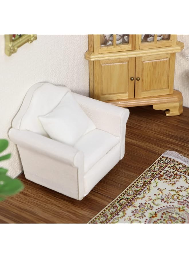 Excefore Dollhouse Couch With Pillow 1:12 Scale Miniature Sofa Arm Chair Living Room Furniture Wooden Fabric Frame Single Reading Chair Artificial House Room Scene Decoration White - Image 5