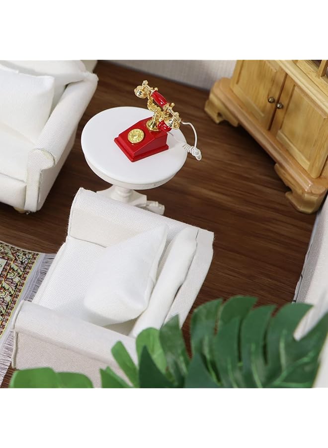 Excefore Dollhouse Couch With Pillow 1:12 Scale Miniature Sofa Arm Chair Living Room Furniture Wooden Fabric Frame Single Reading Chair Artificial House Room Scene Decoration White - Image 3