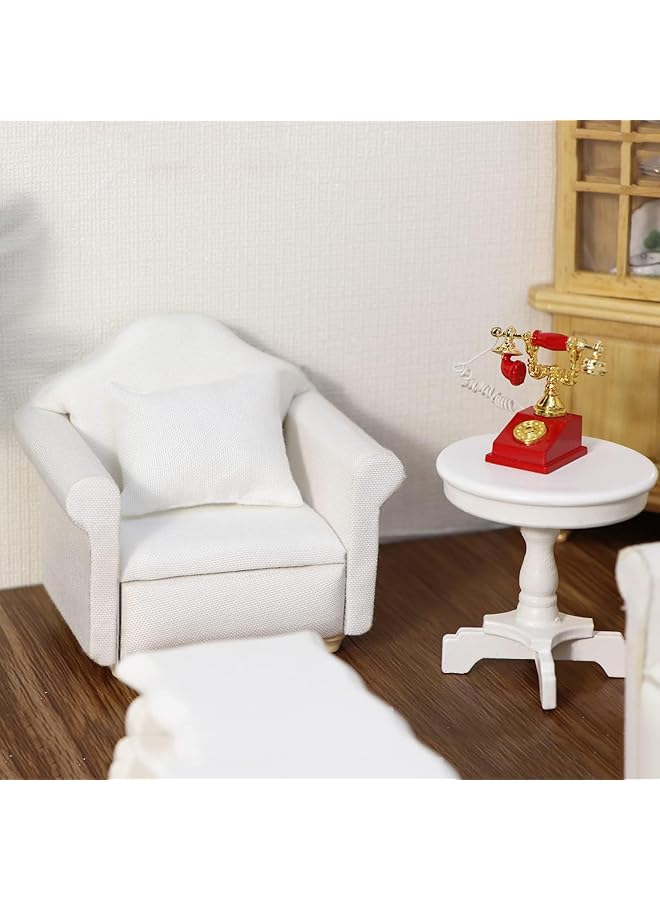 Excefore Dollhouse Couch With Pillow 1:12 Scale Miniature Sofa Arm Chair Living Room Furniture Wooden Fabric Frame Single Reading Chair Artificial House Room Scene Decoration White - Image 2