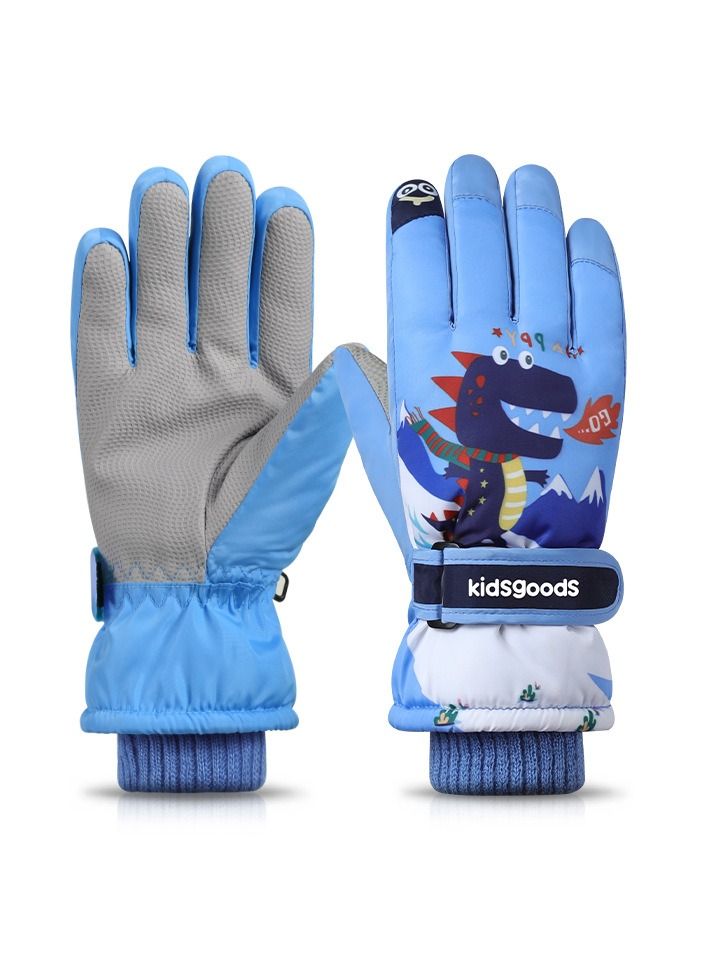 Loquat Outdoor Windproof And Plush Thickened Warm Keeping Cartoon Gloves For Children's Skiing In Winter 