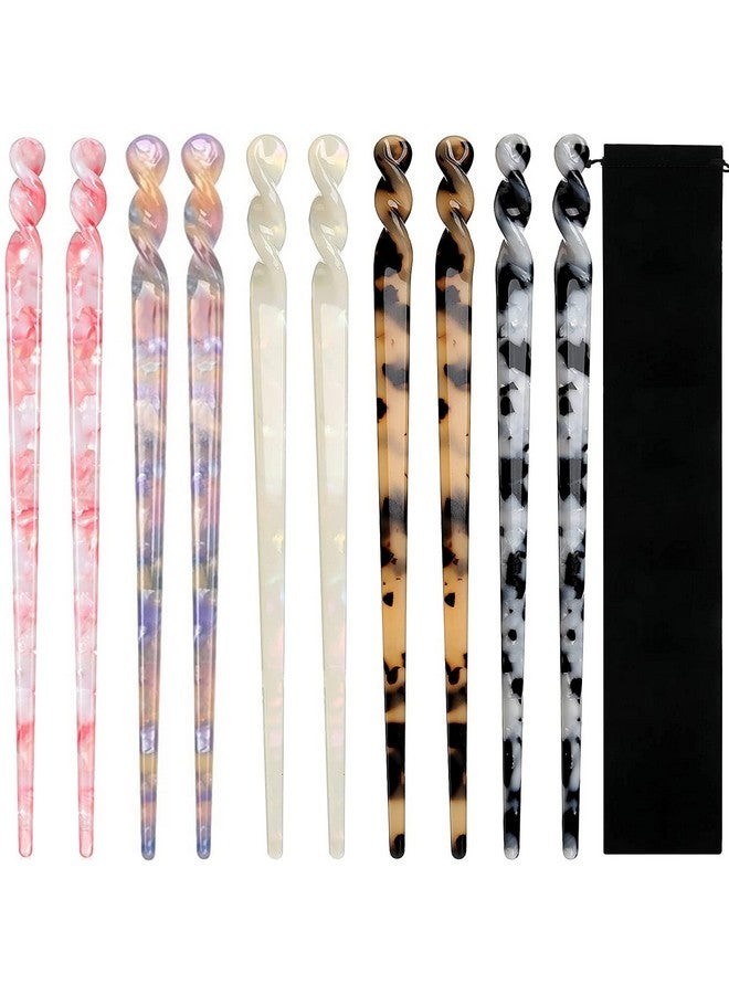 La Jolie Jasmin 10 Pieces Acetate Hair Sticks Leopard Print Hair Pins Tortoise Shell Hairpin Vintage Hair Chopsticks Retro Hairpins Disk Hair Accessories For Women Girls (Vintage) - Image 1