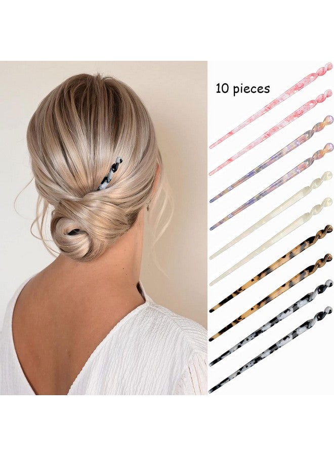 La Jolie Jasmin 10 Pieces Acetate Hair Sticks Leopard Print Hair Pins Tortoise Shell Hairpin Vintage Hair Chopsticks Retro Hairpins Disk Hair Accessories For Women Girls (Vintage) - Image 2