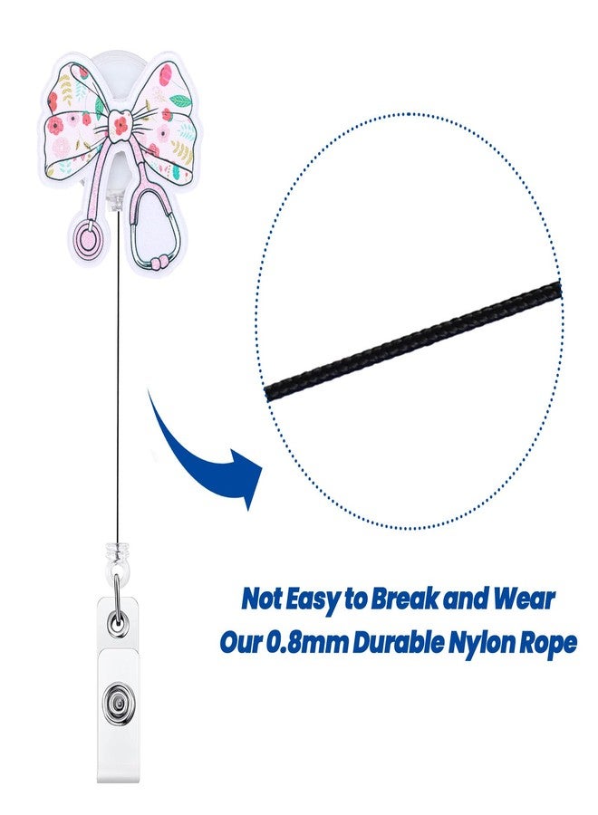 BVIIE Cute Floral Bow Dcotor Nurse Badge Reel | Retractable ID Card Stethoscope Badge Holder | Name Tag Medical Work Badge Clip for RN LPN CNA MA ER ED Night Shift Nurse Nursing Student Doctor Gifts - Image 5