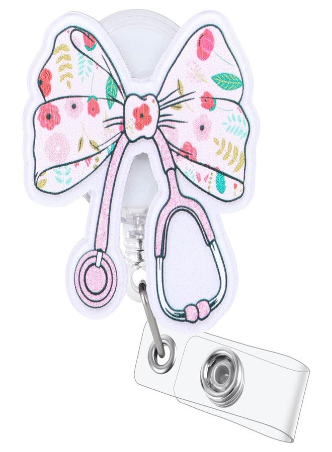 BVIIE Cute Floral Bow Dcotor Nurse Badge Reel | Retractable ID Card Stethoscope Badge Holder | Name Tag Medical Work Badge Clip for RN LPN CNA MA ER ED Night Shift Nurse Nursing Student Doctor Gifts - Image 1