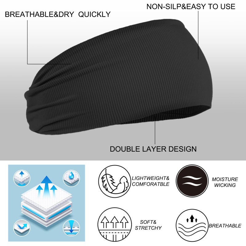 Civaner 4 Pieces Kids Sports Headbands Athletic Sweatbands Headband Wicking Elastic Hairband for Girls and Boys Toddler Children (Black, Light Grey) - Image 2